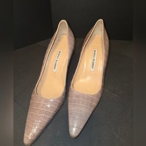 Manolo Blahnik Lavender Croc-Embossed Heels